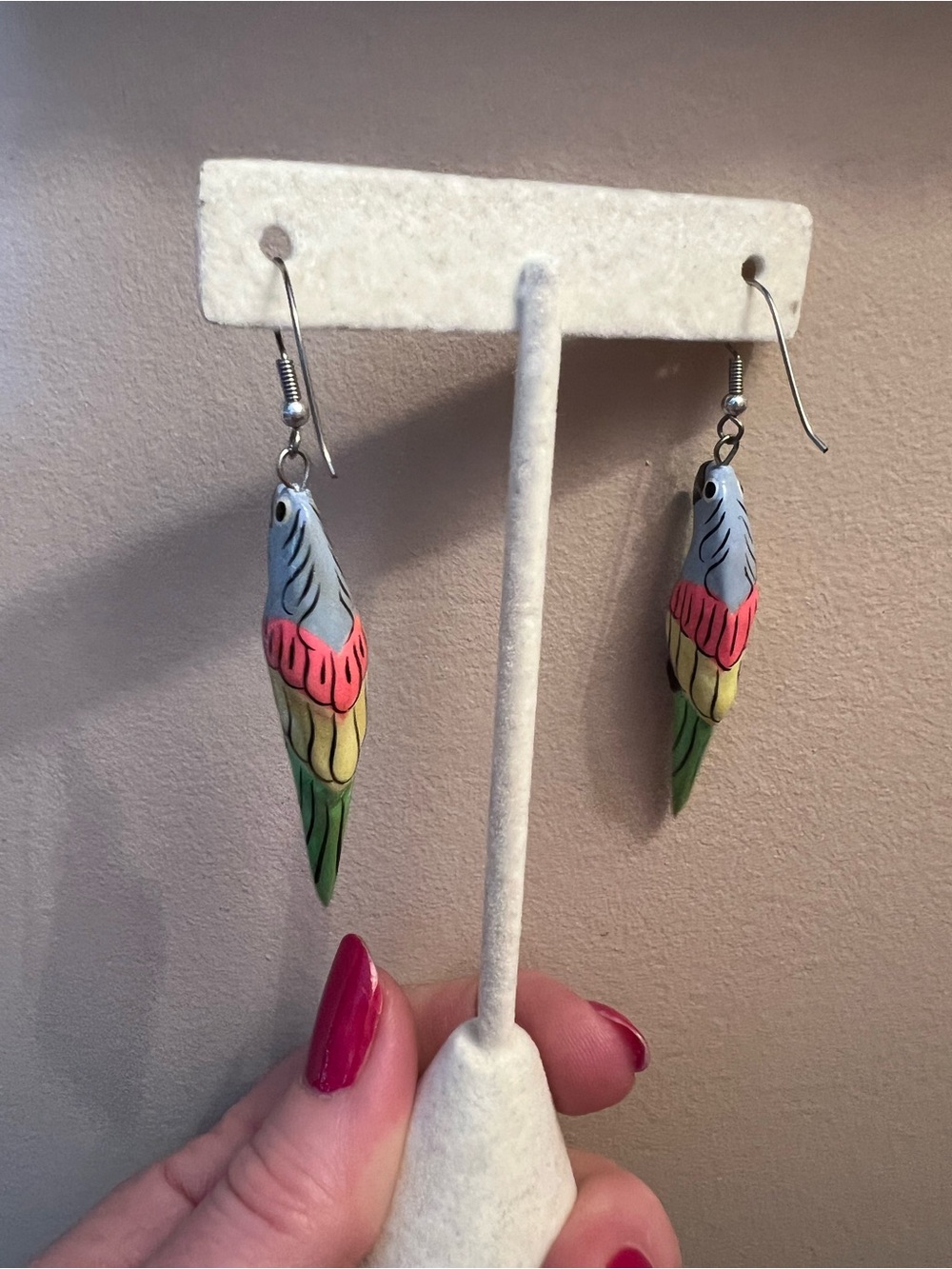 Hand painted Wooden Parrot Earrings - Picture 3 of 5